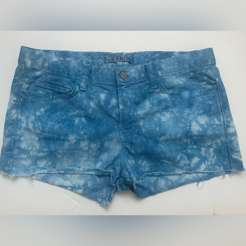 J Brand Blue Jean Shorts with Distressed Bleached Pattern